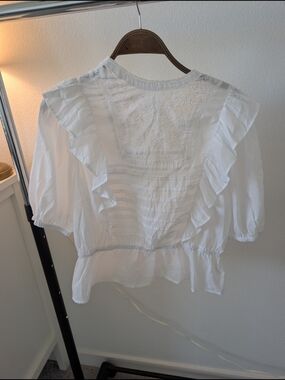 H&M White Ruffle Embroidered Peasant Blouse